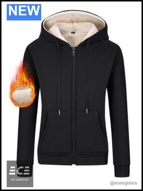 Sherpa Lined Hooded Zip Up Sweatshirt Warm Fleece Jacket Kangaroo Pockets
